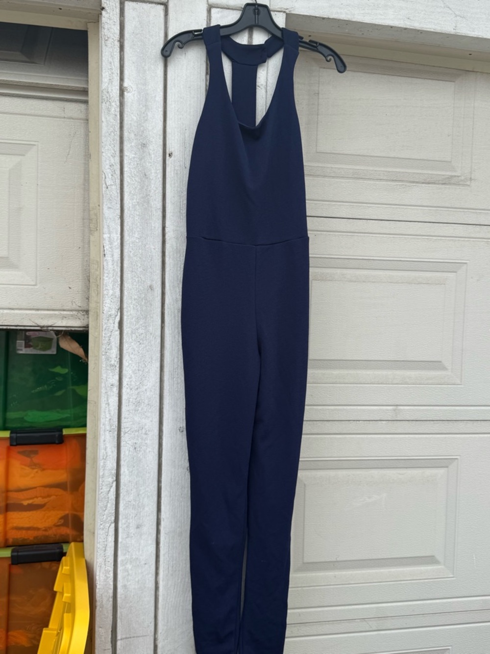 Sleeveless Navy Halter-Back Jumpsuit